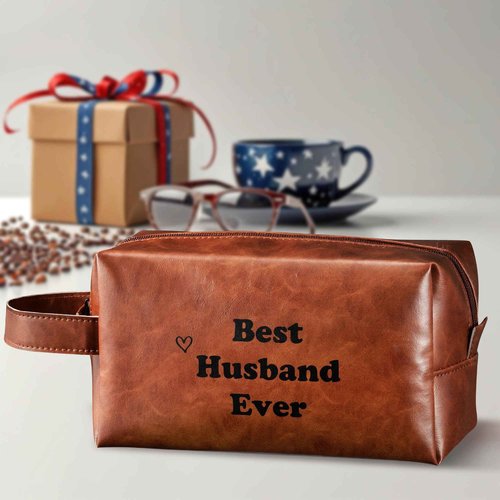 EYxsaxenk Man Travel Toiletry Bag - Father's Day Best Husband Ever Man PU Leather Travel Essential Makeup Organizer Pouch Bag Organizer Bathroom Accessories Dopp Kit Husband Dad's Birthday Party Gifts