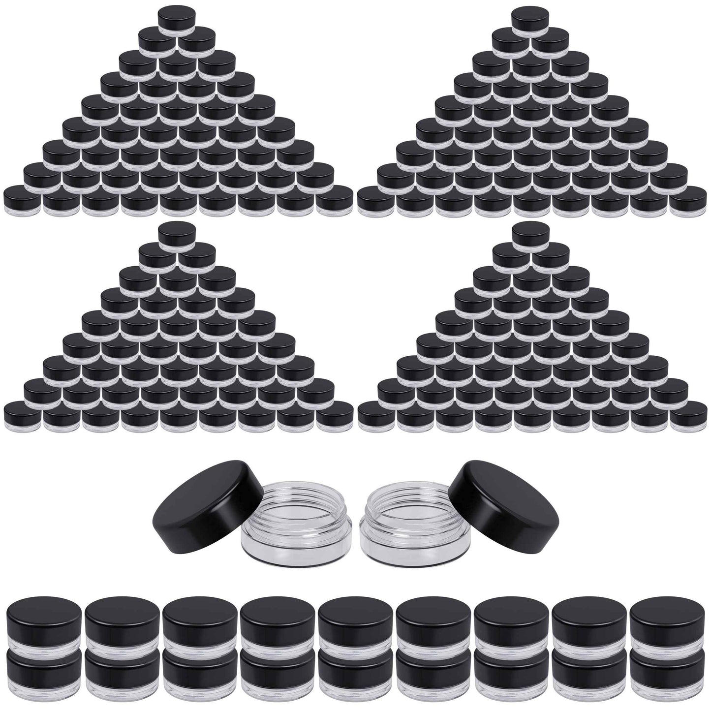 Houseables Sample Containers, Sample Jars, Lip Balm Containers, Mini Jars with Lids, Small, Empty for Makeup, Powder, Gloss, Cosmetic, Tiny, Chapstick, Dab, Wax, Scrub, Little, Plastic, 3 Gram, 200PK