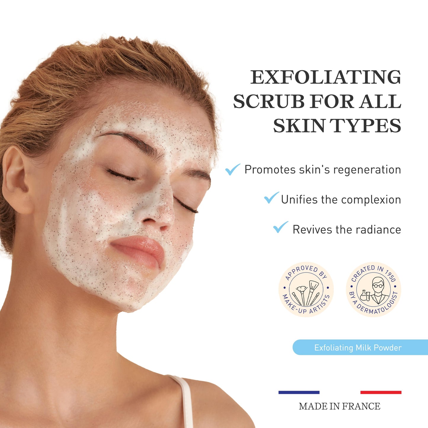 Embryolisse Exfoliating Face Scrub Powder - Facial Cleanser that Exfoliates, Tones and Softens the Skin - With Coconut & Milk Powder - for All Skin Types, Even Sensitive, 1.41 Oz