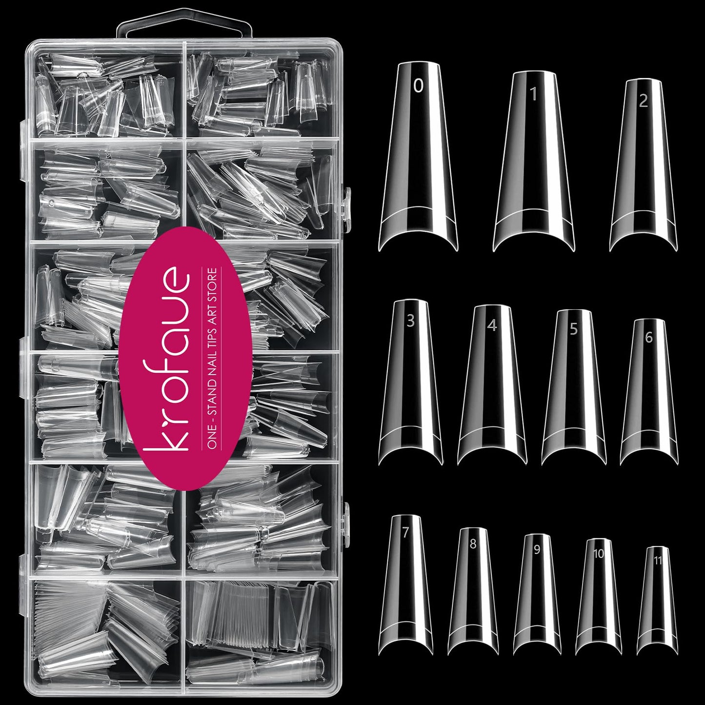 500PCS Half Cover Coffin Nail Tips - Acrylic Nail Tips, krofaue 10 Size Clear Ballerina Nail Tips, Half Cover Acrylic False Nail Tips With Box for Nail Tips Art Salons and Home DIY (Clear)