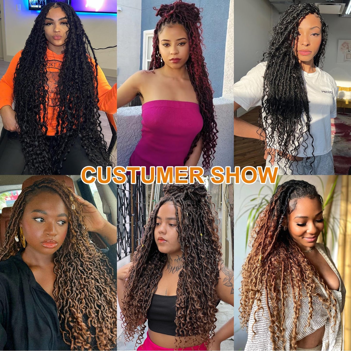 COOKOO 18 Inch New Goddess Locs Crochet Hair 8 Packs Ombre 3 Tones Wavy Faux Locs Synthetic Hair with Curls Pre Looped Curly Crochet Locs for Black Women Boho Hippie Locs Hair Extensions 1B/30/27#