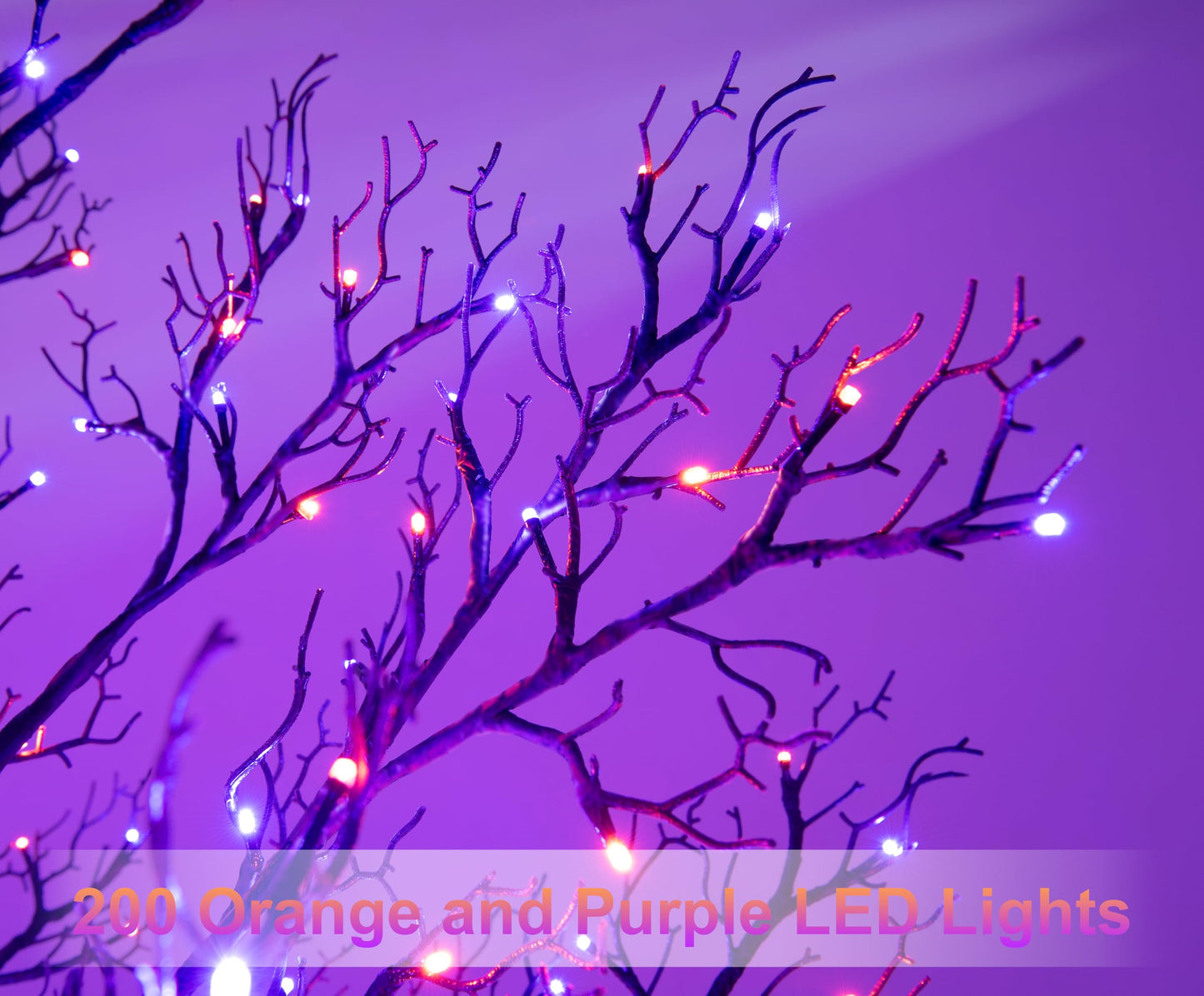 6 FT Halloween Lighted Tree 200 LED Orange and Purple Lights Artificial Black Spooky Tree Outdoor Indoor Decoration Christmas Festival Decor