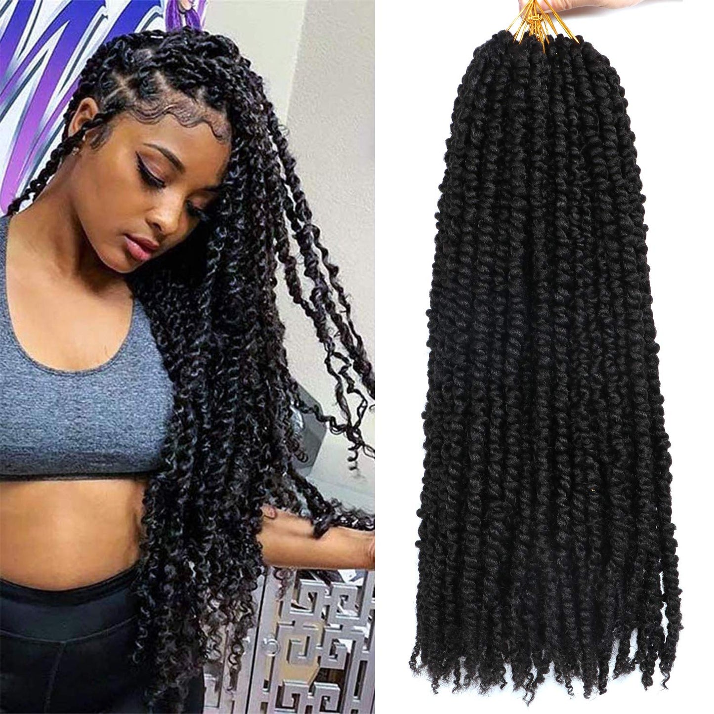 8 Packs Passion Twist Crochet Hair 20 Inch Prelooped Crochet Braids Pretwisted Spring Twist Crochet Hair for Black Women (20 Inch (Pack of 8), 1B#)