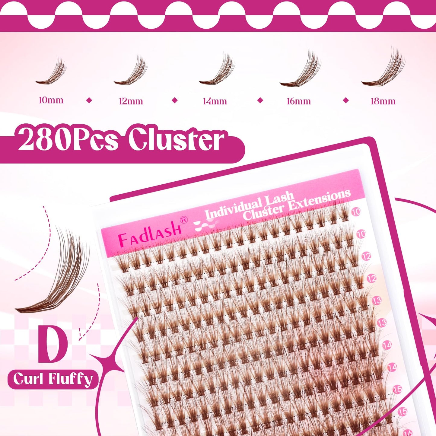 Brown Lash Clusters D Curl Individual Lashes 40D 10-18mm Cluster Eyelash Extensions Fluffy Mixed Tray 3D Effect Volume Soft DIY Lash Extension Kit at Home (40D-0.07-D,10-18mm)