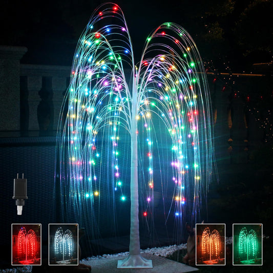 Fanshunlite 5FT Colorful 216 Led Lighted Willow Tree Christmas Decoration with 18 Color Changing Timer, String Fairy Light Artificial Tree for Indoor Outdoor Home Holiday Wedding Party Decor