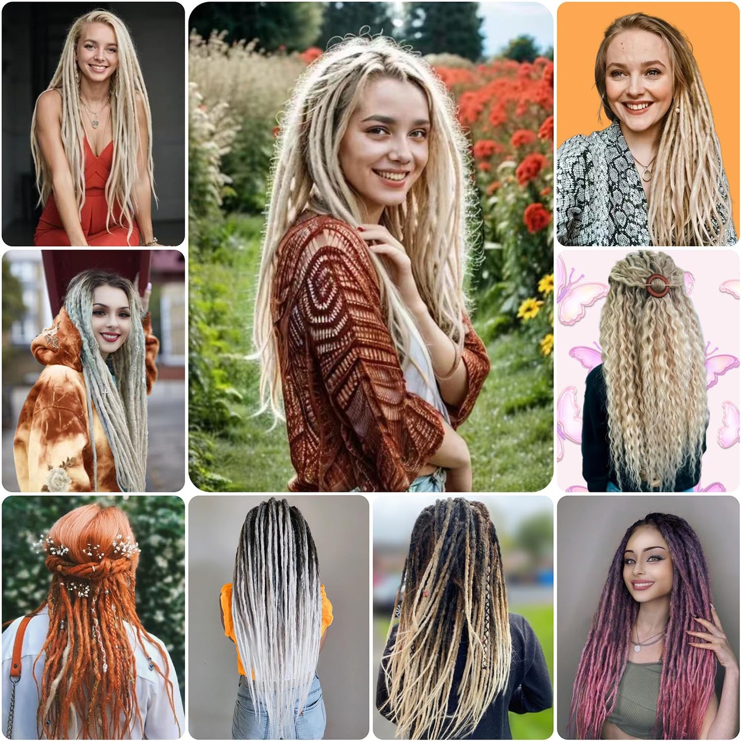 Dreadlock Extensions Single Ended Dreadlocks Dreads 24Inch Ombre Blonde Dread Synthetic Dreadlock Extensions Braid in Dreadlock Extensions Clip in Dreadlocks(T27/613)