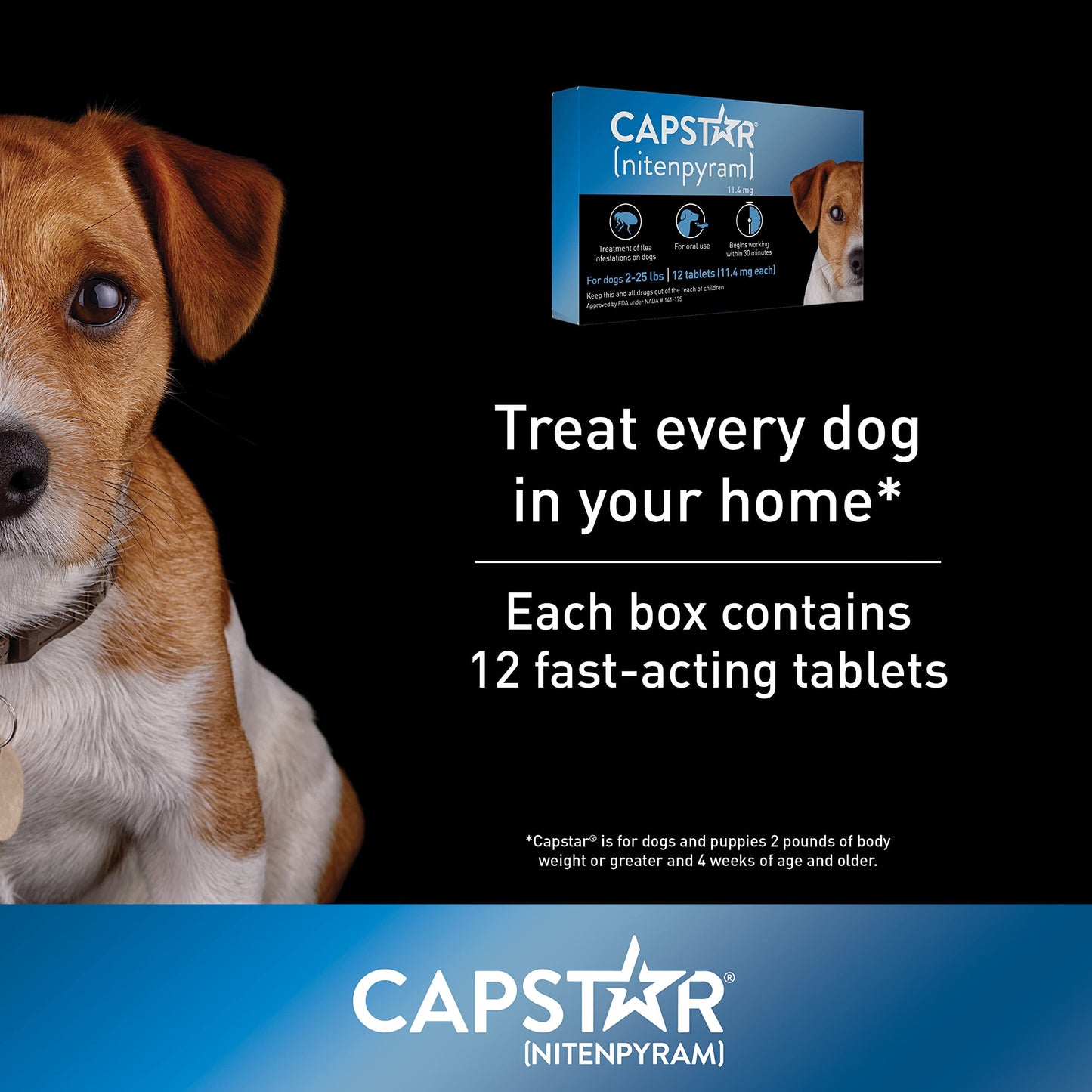 Capstar(nitenpyram) for Dogs Fast-Acting Oral Flea Treatment for Dogs 2-25 lbs, Vet-Recommended Medication Tablets Start Killing in 30 Minutes, 12 Doses