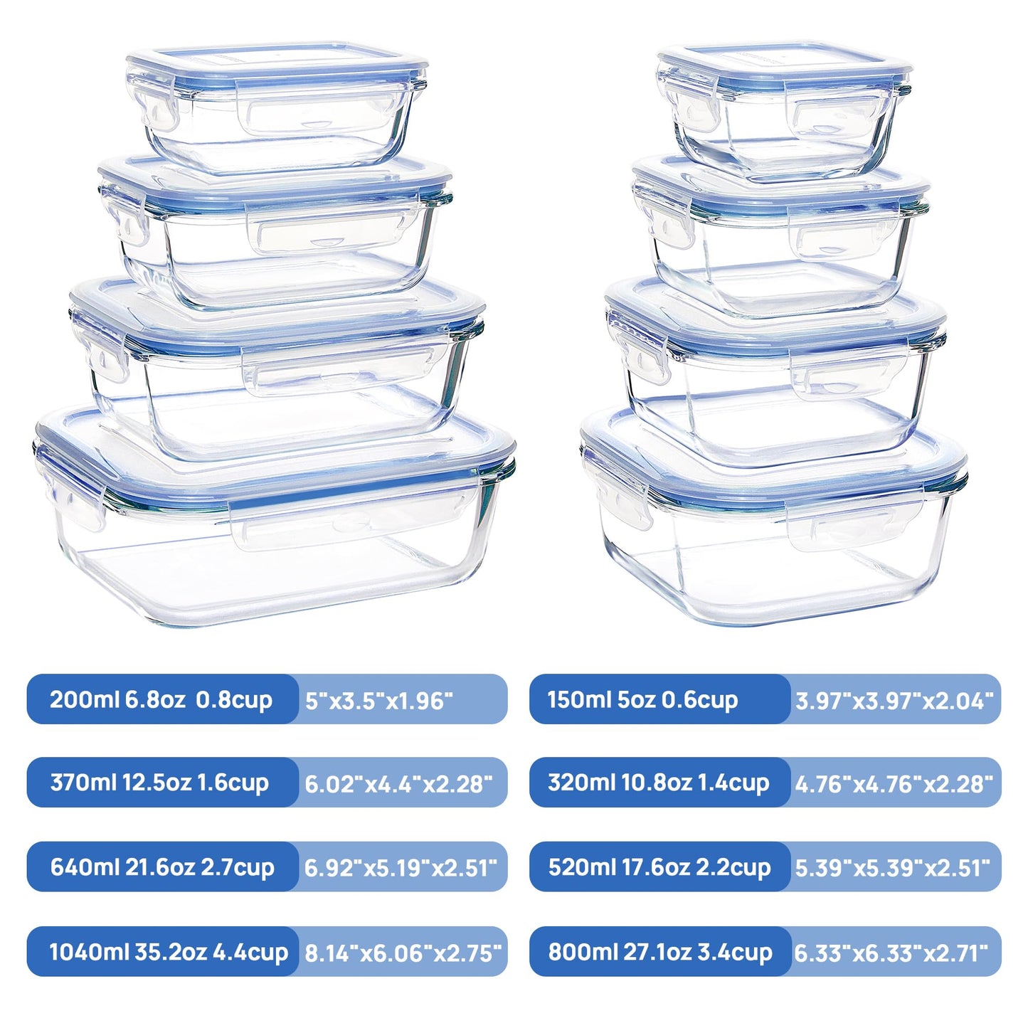 Vtopmart 8 Pack Glass Meal Prep Container with Lids, Snapware Lunch Containers for Food Storage, Airtight Kitchen Container for Leftover, Microwave, Oven, Freezer and Dishwasher Safe, BPA Free