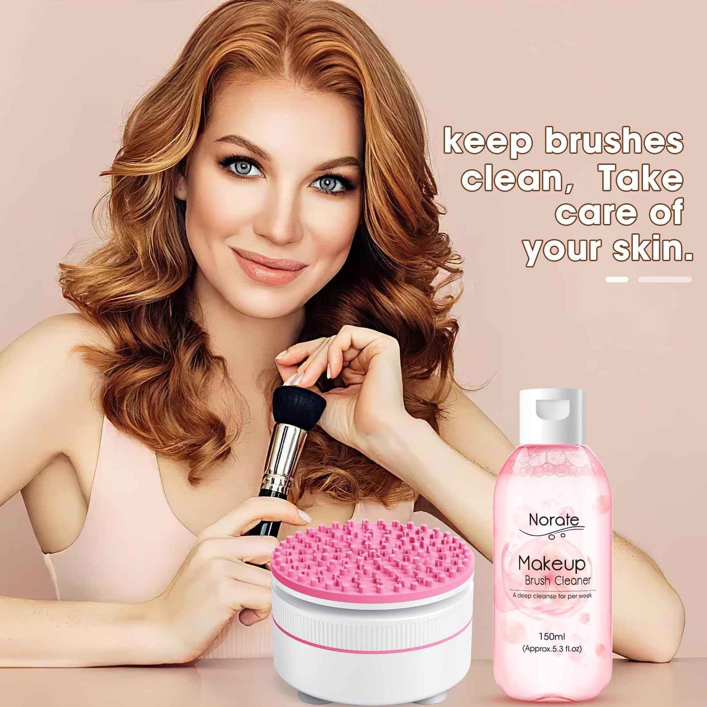 Makeup Brush Cleaner Machine With Solution, Make up Brush Cleaner Cleanser, Quick Deep Cleaning for Makeup Brushes, With Strong Suction Cup Stick to Sink, Stocking Stuffers Gifts for Women Wife Mom