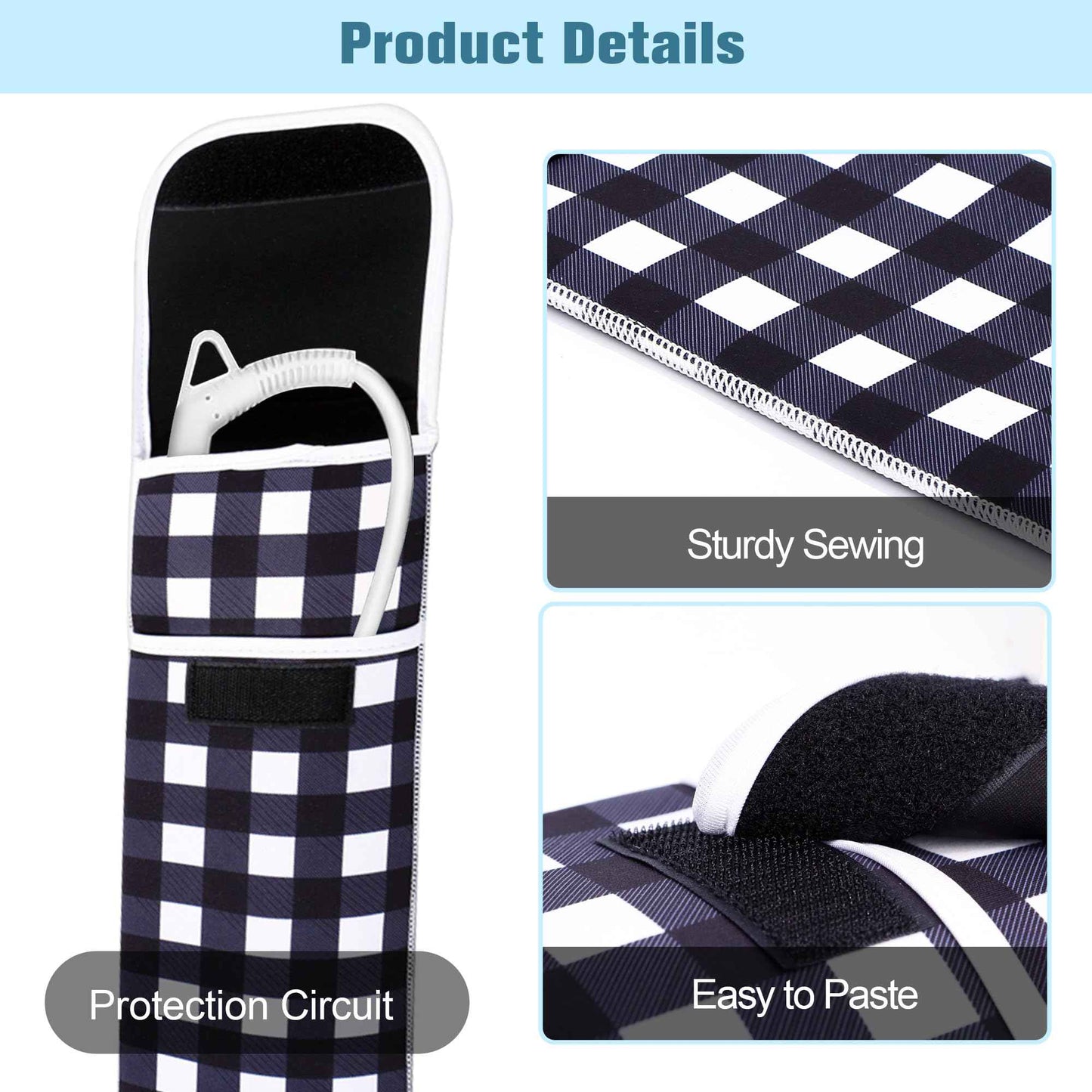 ALEIFLE Women's Heat Resistant Neoprene Curling Iron Holder Flat Iron Curling Wand Travel Storage Cover Case Bag Pouch -Water-Resistant (Black lattice)