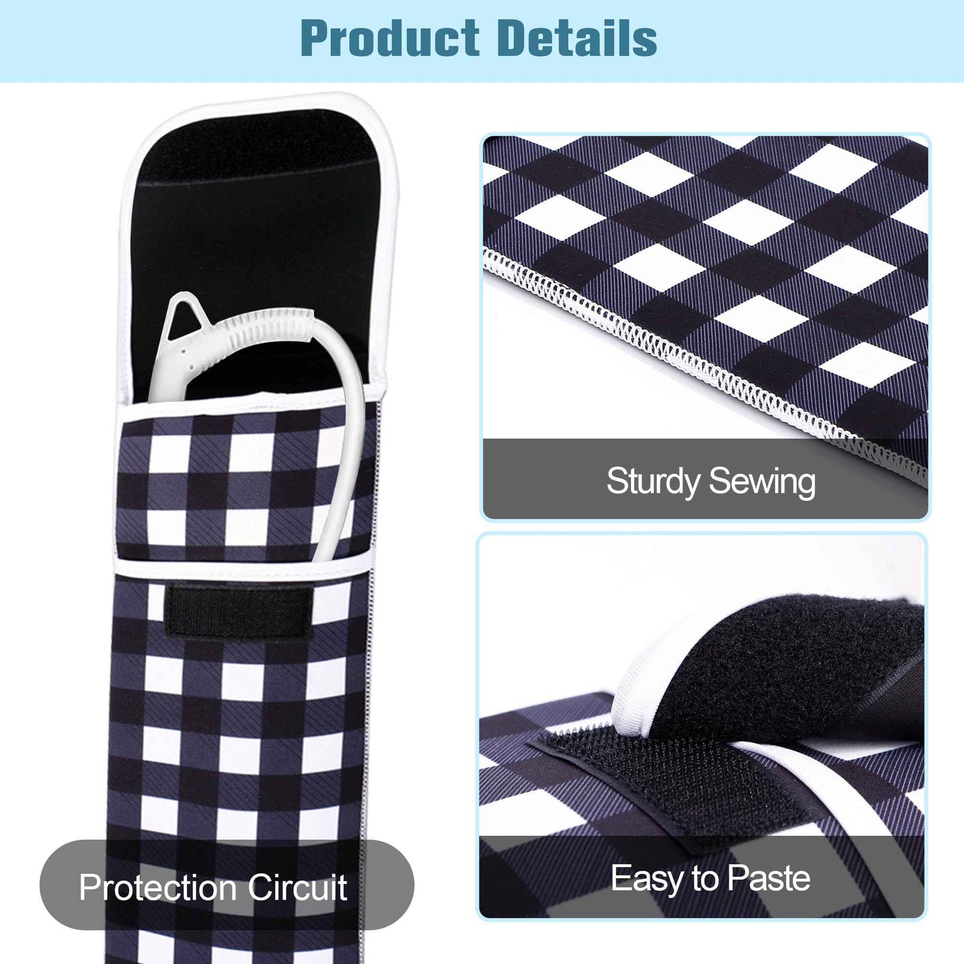 ALEIFLE Women's Heat Resistant Neoprene Curling Iron Holder Flat Iron Curling Wand Travel Storage Cover Case Bag Pouch -Water-Resistant (Black lattice)