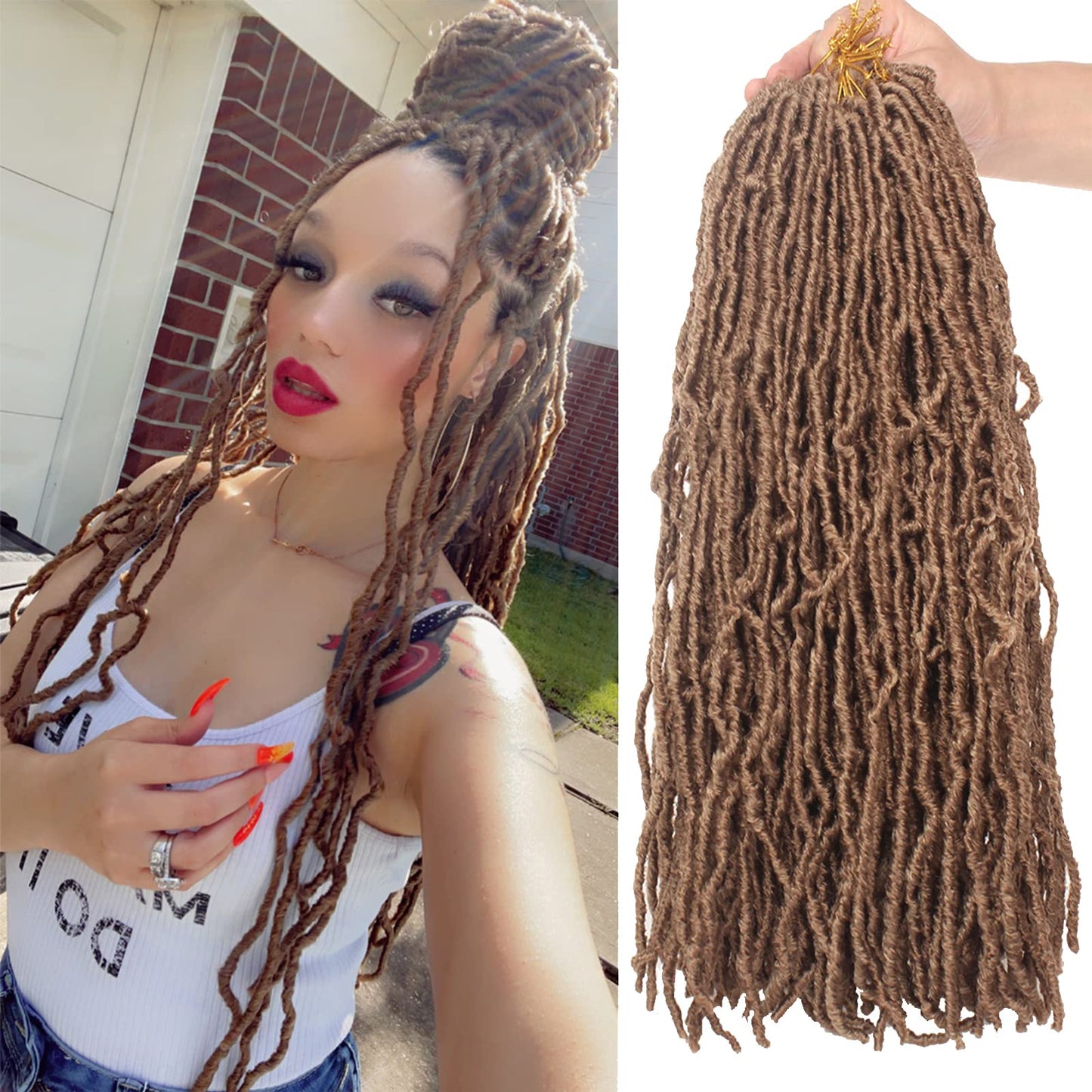 18 Inch 2Packs New Faux Locs Crochet Braids Hair Synthetic Goddess Soft Locs Braiding Hair For Women Curly Wavy Faux Locs Crochet Hair Extensions (18 Inch,27#)