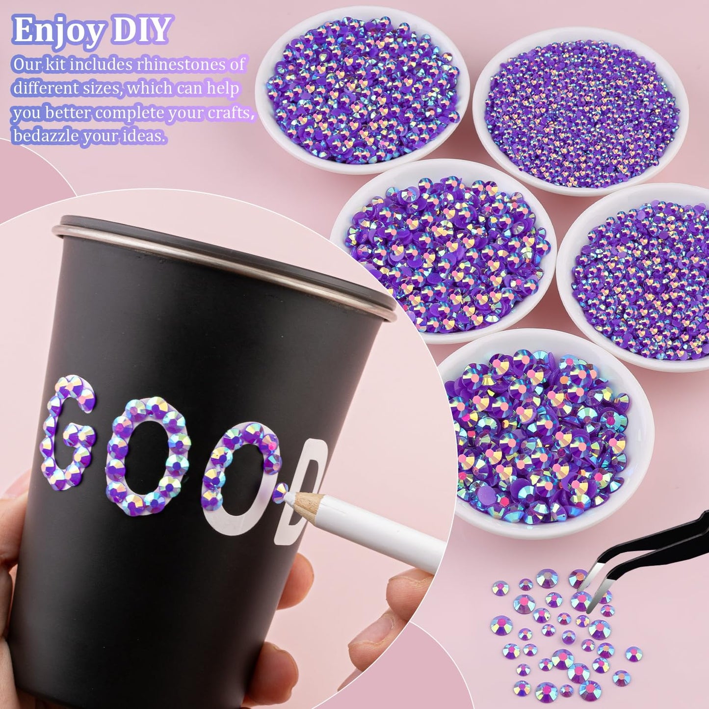 16000Pcs Resin Jelly Rhinestones for Crafting, Dark Purple AB Non Hotfix Flatback Gems, Bedazzling Crystal with 3Pcs 10ml B7000 Jewelry Glue for DIY Crafts Clothing Tumblers Shoes Fabric