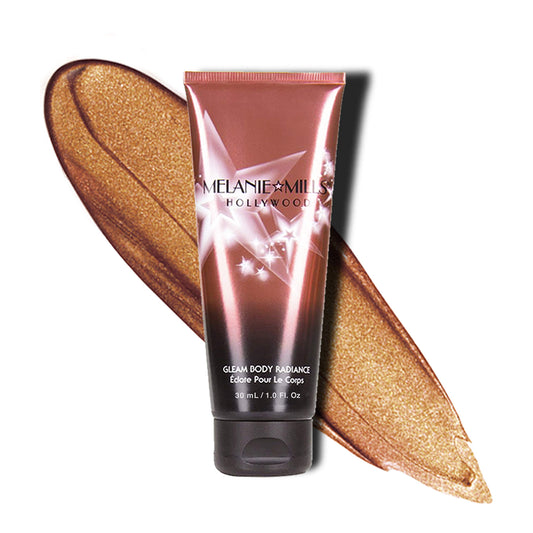 Melanie Mills Hollywood Gleam Body Radiance All In One Makeup, Moisturizer & Glow For Face & Body - Deep Gold, Mini 1 fl.oz.