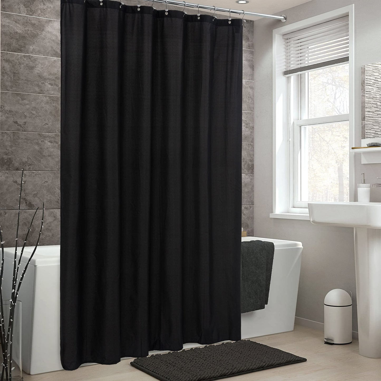 ALYVIA SPRING Waterproof Fabric Shower Curtain Soft Hotel Quality - 3 Magnets at Bottom, Premium Black Shower Curtain Liner for Bathroom, Light-Weight Cloth & Washable - 72x72, Black