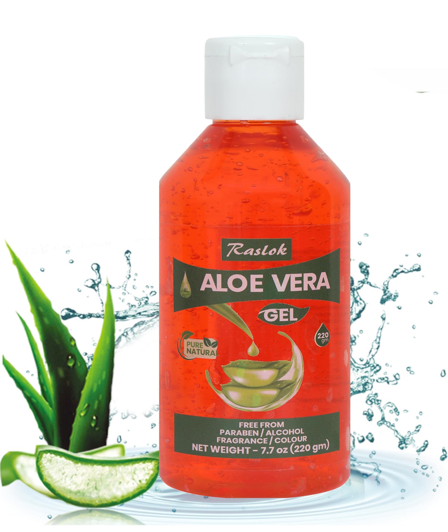 Raslok Aloe Vera Gel | 100% Pure Natural Organic Aloe Gel | For Moisturizing Face Skin & Hair Care (Hibiscus, 7.76 oz)