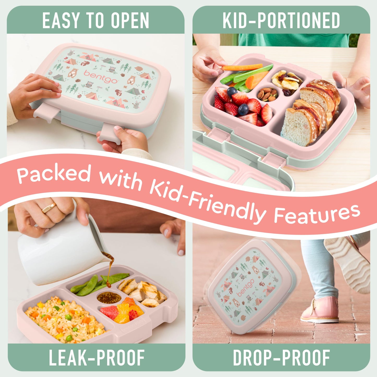 Bentgo Kids Prints Leak-Proof, 5-Compartment Bento-Style Kids Lunch Box - Ideal Portion Sizes for Ages 3-7, Durable, Drop-Proof, Dishwasher Safe, & Made with BPA-Free Materials (Nature Adventure)