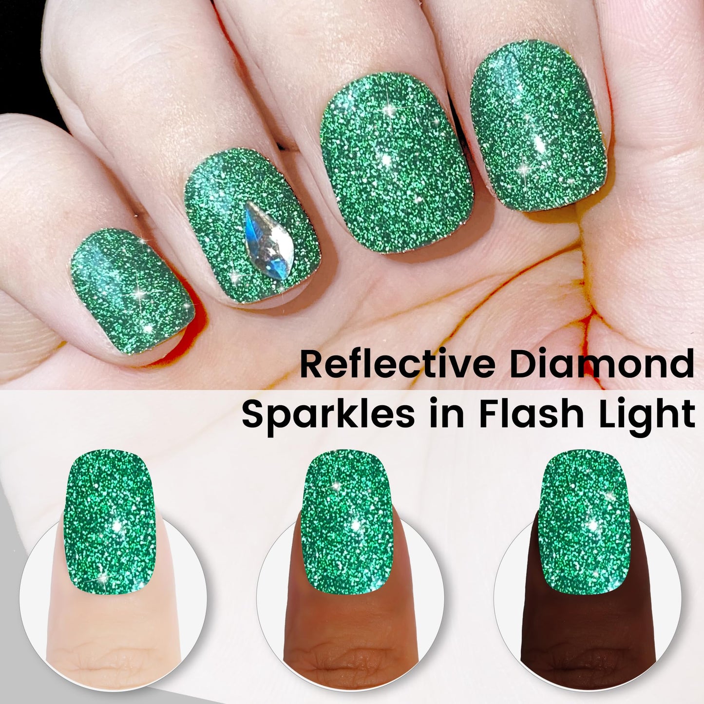 YTD Likomey Reflective Glitter Gel Nail Polish,15ml Green Flash Diamond Shimmer Nails Gel,Sparkly Shiny Salon Home Nail Art Manicure UV Nail Gel,SZ002