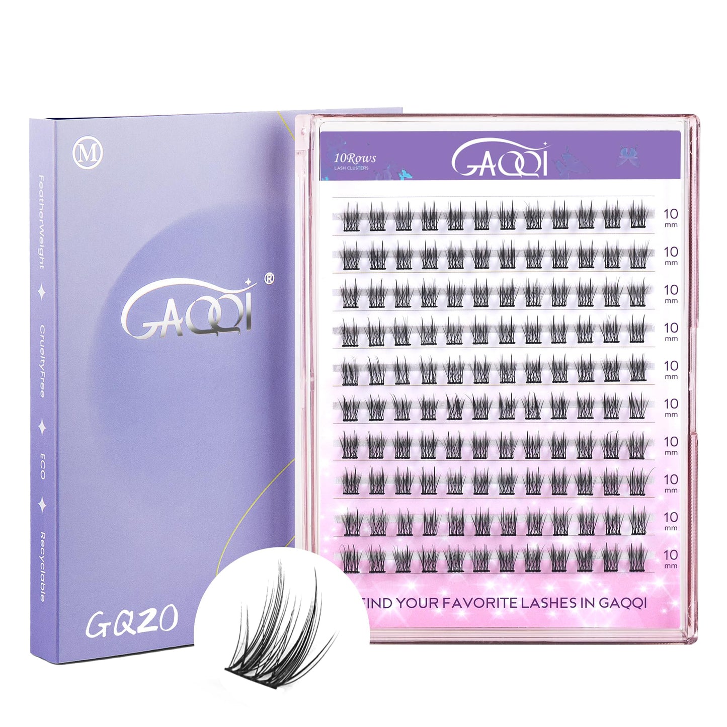 GAQQI Lash Clusters, Eyelash Clusters 120PCS C Curl Individual Lashes, Wispy Cluster Eyelash Extension 10mm Only, Natural Looking Cluster Lashes （GQ20, C Curl, 10mm)