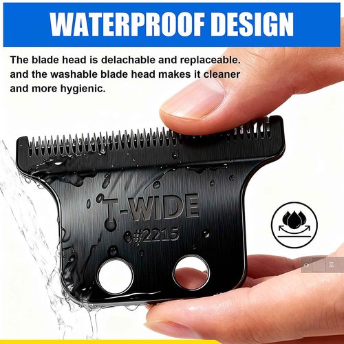 2PCS 2215 Replacement T Wide Blades Compatible with Wahl 5 Star Detailer Li Trimmer(8081) and (8171) - Adjustable Stainless-steel Zero-Gap Trimmer Blade ((2PCS-Black)