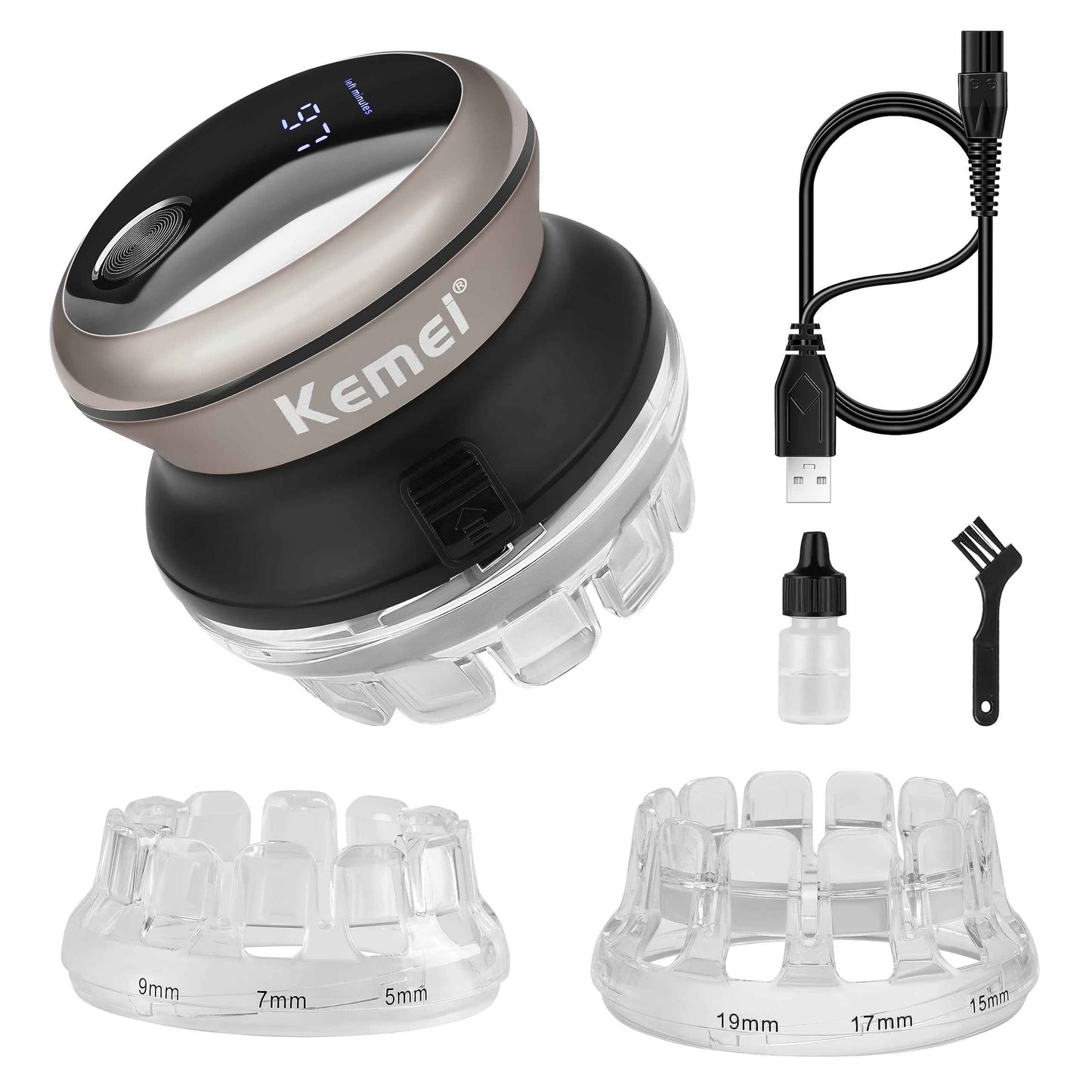 KEMEI Professional Hair Clippers for Men, Automatic Circular Hair Trimmer, Cordless Self-Haircut Kit with LED Display, KM-887 Silvery