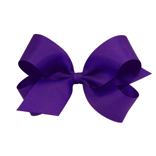 Wee Ones Girls' Classic Grosgrain Hair Bow with Plain Wrap Center on a WeeStay Hair Clip, Handmade, Large Sized Bow, Purple