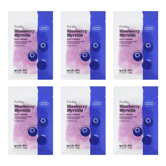 Food Story - Blueberry [Antioxidant] Facial Sheet Mask [Pack of 6] - Premium Vegan Face Beauty Mask sheets Hydrating Smoothing for Glow Skin Niacinamide Hyaluronic acid Korean face mask skin care