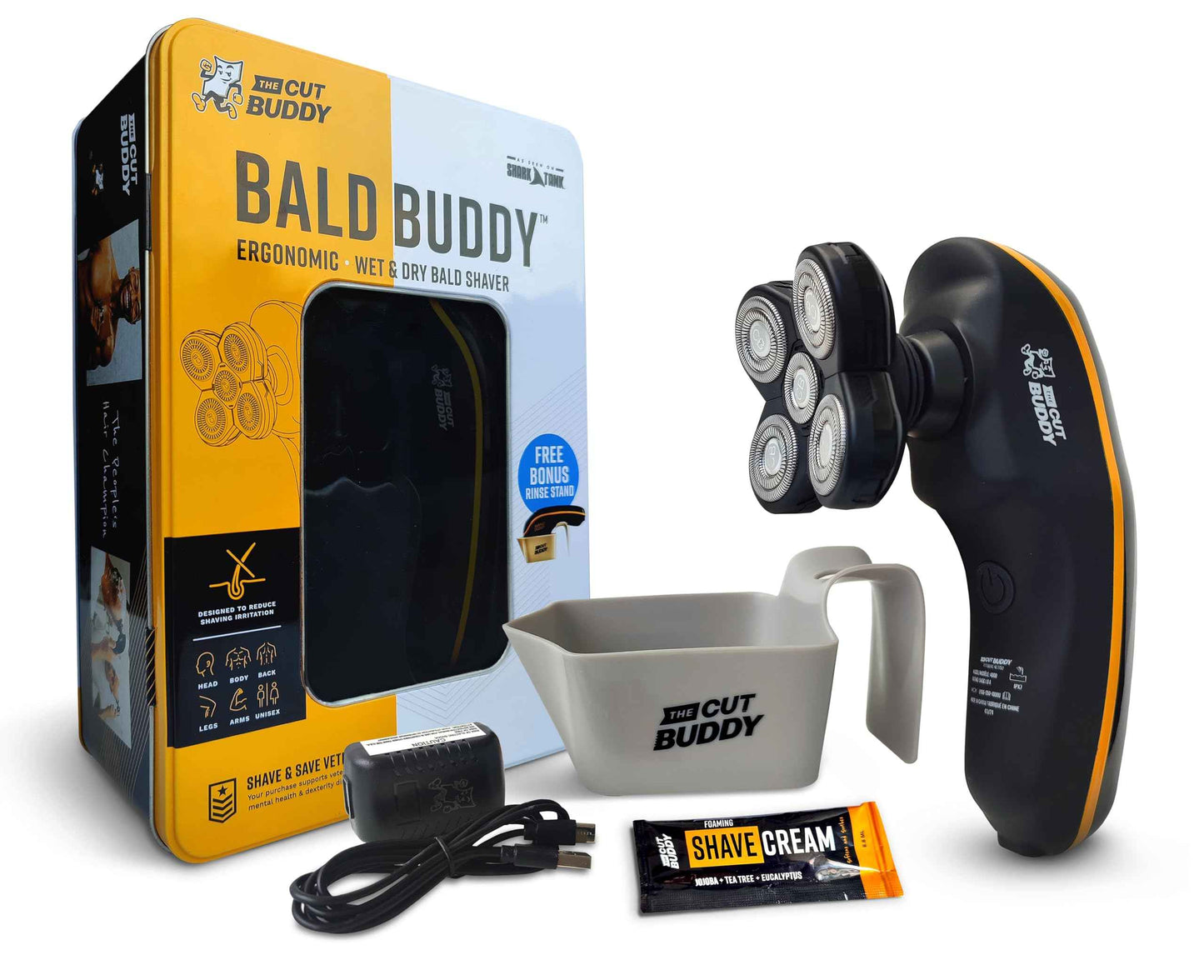 Bald Buddy Head Shaver for Men, Waterproof, Rechargeable Electric Razor, Cordless, Ergonomic Design, Battery & Cleaning Indicator, The Cut Buddy
