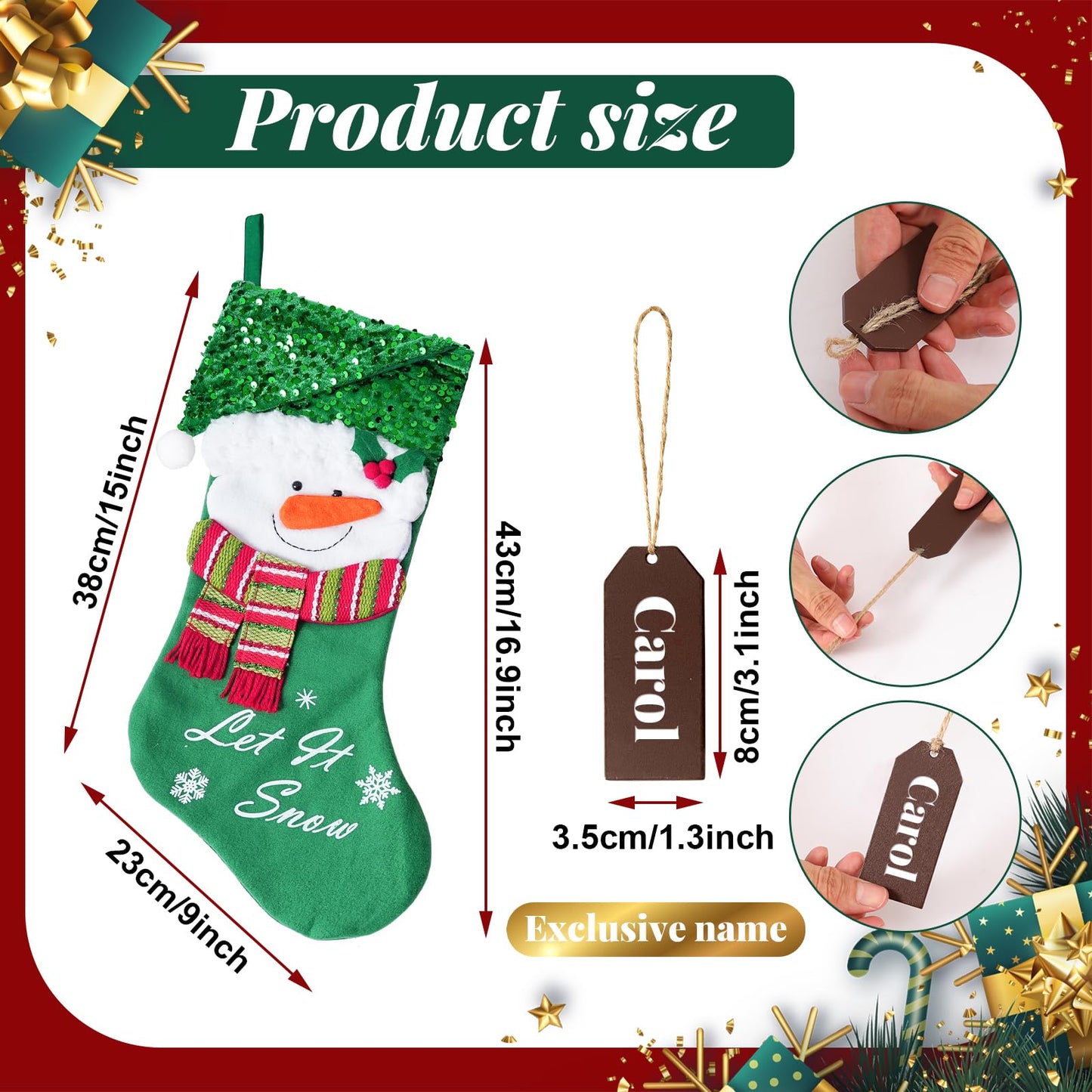 NIBESSER Christmas Stockings Set of 4, 18" Sequins Classic Farmhouse Large Christmas Stockings with 3D Santa, Snowman, Polar Bear, Penguin for Family Holiday Party Christmas Decorations