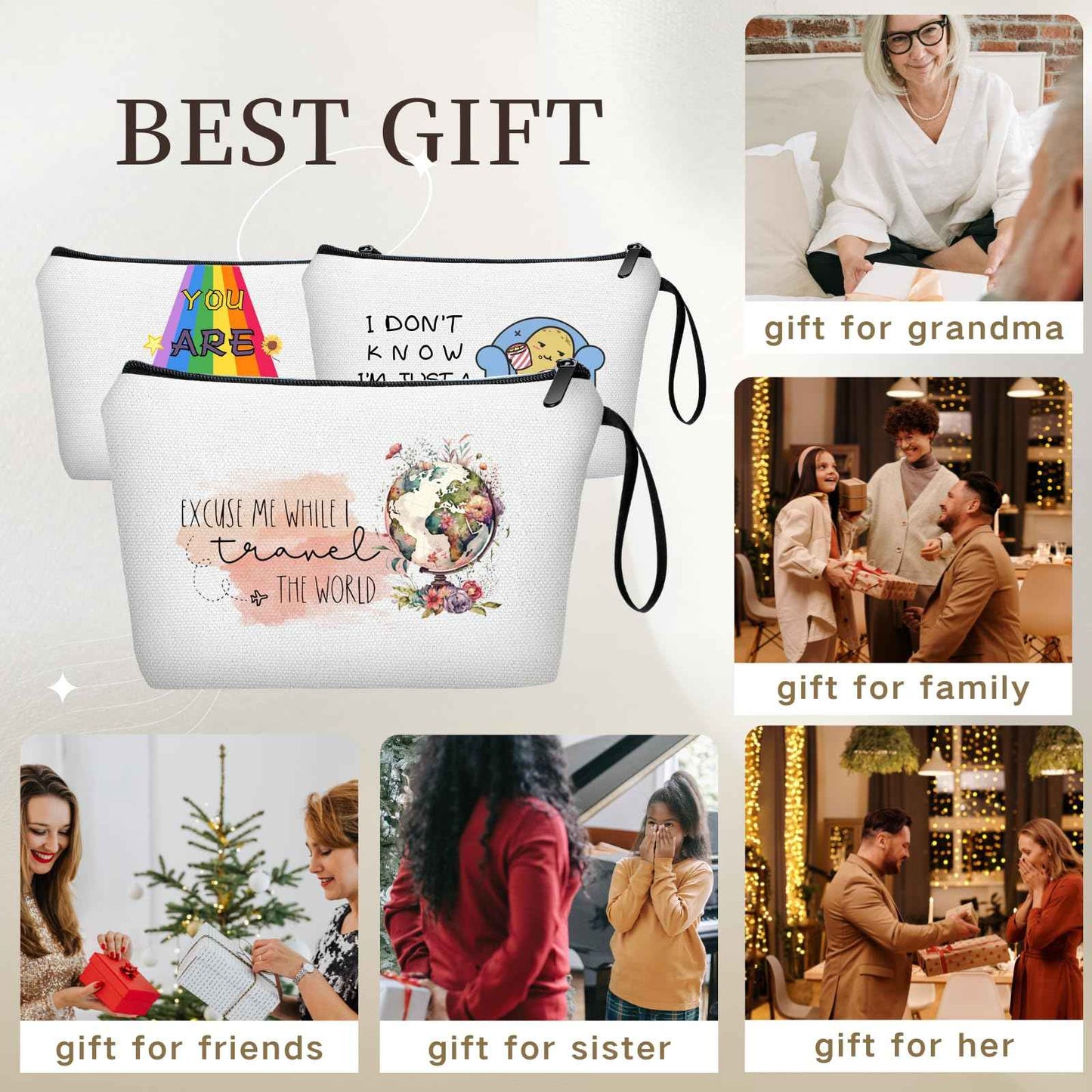 KONSOM Travel Gifts for International Travelers Women Female Friend Daughter Mom Sister Cosmetic Makeup Bag Organizer Christmas Birthday