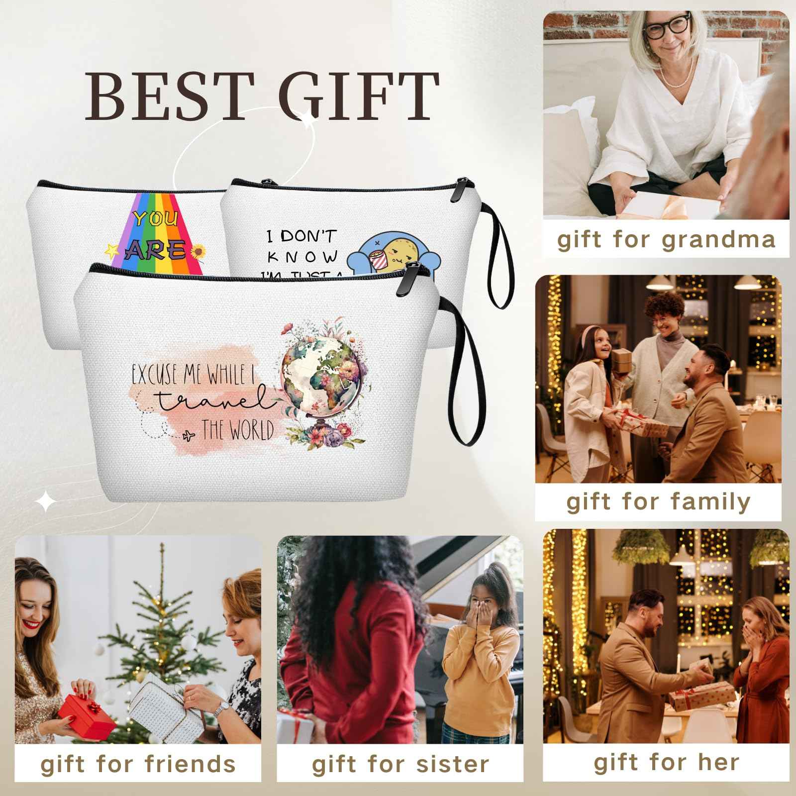 KONSOM Travel Gifts for International Travelers Women Female Friend Daughter Mom Sister Cosmetic Makeup Bag Organizer Christmas Birthday