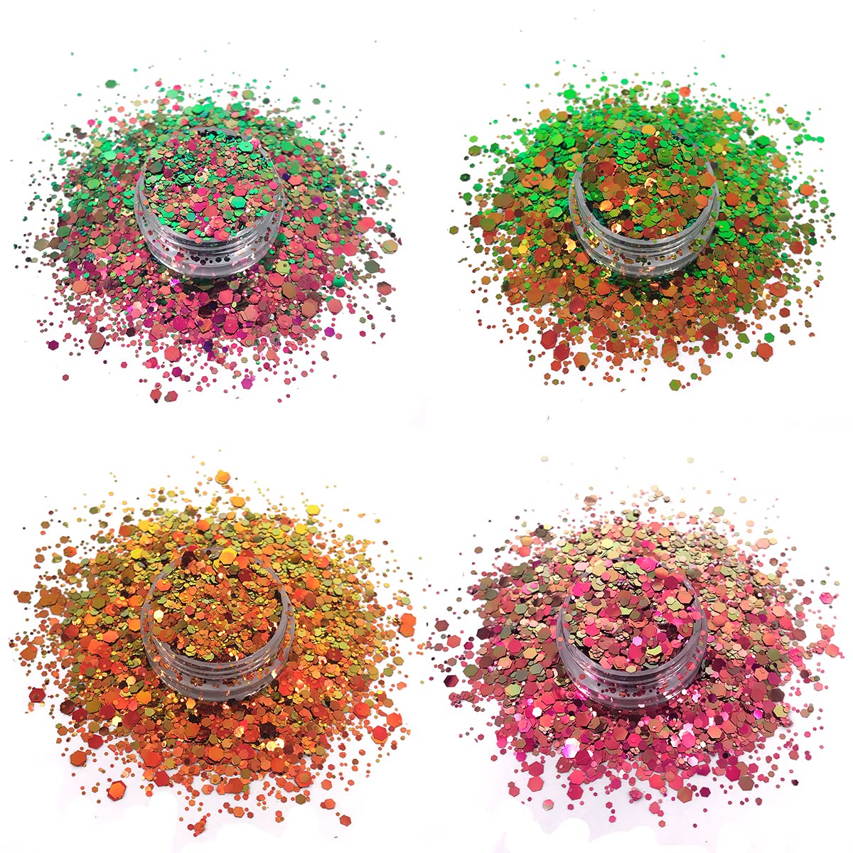 12 Pack - Mermaid Color Shift Chunky Face Glitter, Hair Glitter, Eye Glitter & Body Glitter for Women & Men. Rave Glitter, Festival Accessories & Cosmetic Glitter Makeup. Loose Glitter Pots, Glue