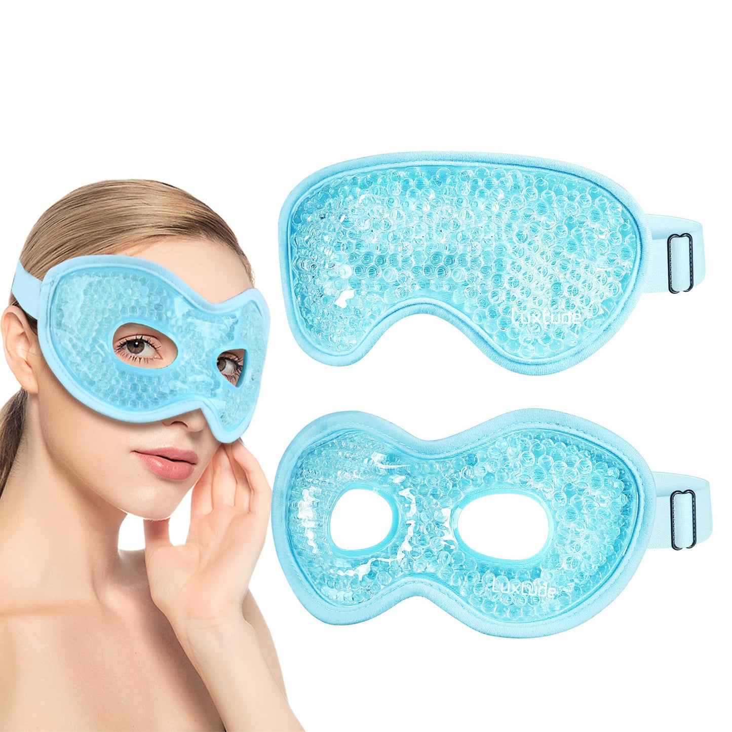 Luxtude Gel Eye Mask Cooling Eye Mask for Dry Eyes 2PCS, Heated Warm Eye Ice Pack Reusable Gel Sleep Mask, Frozen Cold Eye Compress for Puffiness/Dark Circles/Headaches/Allergies (Blue)