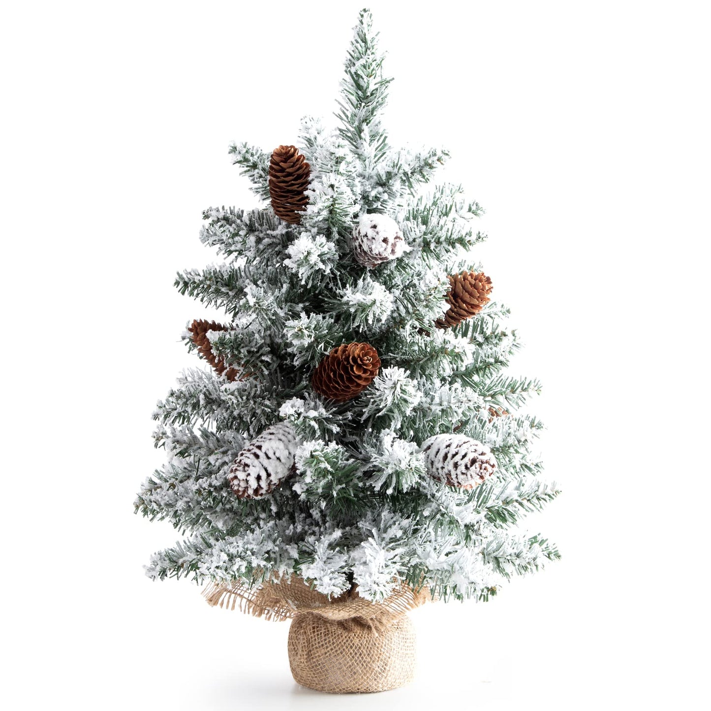 Small Christmas Tree Flocked Artificial Tree 22 inches with Pine Cones, Suitable for Tabletop