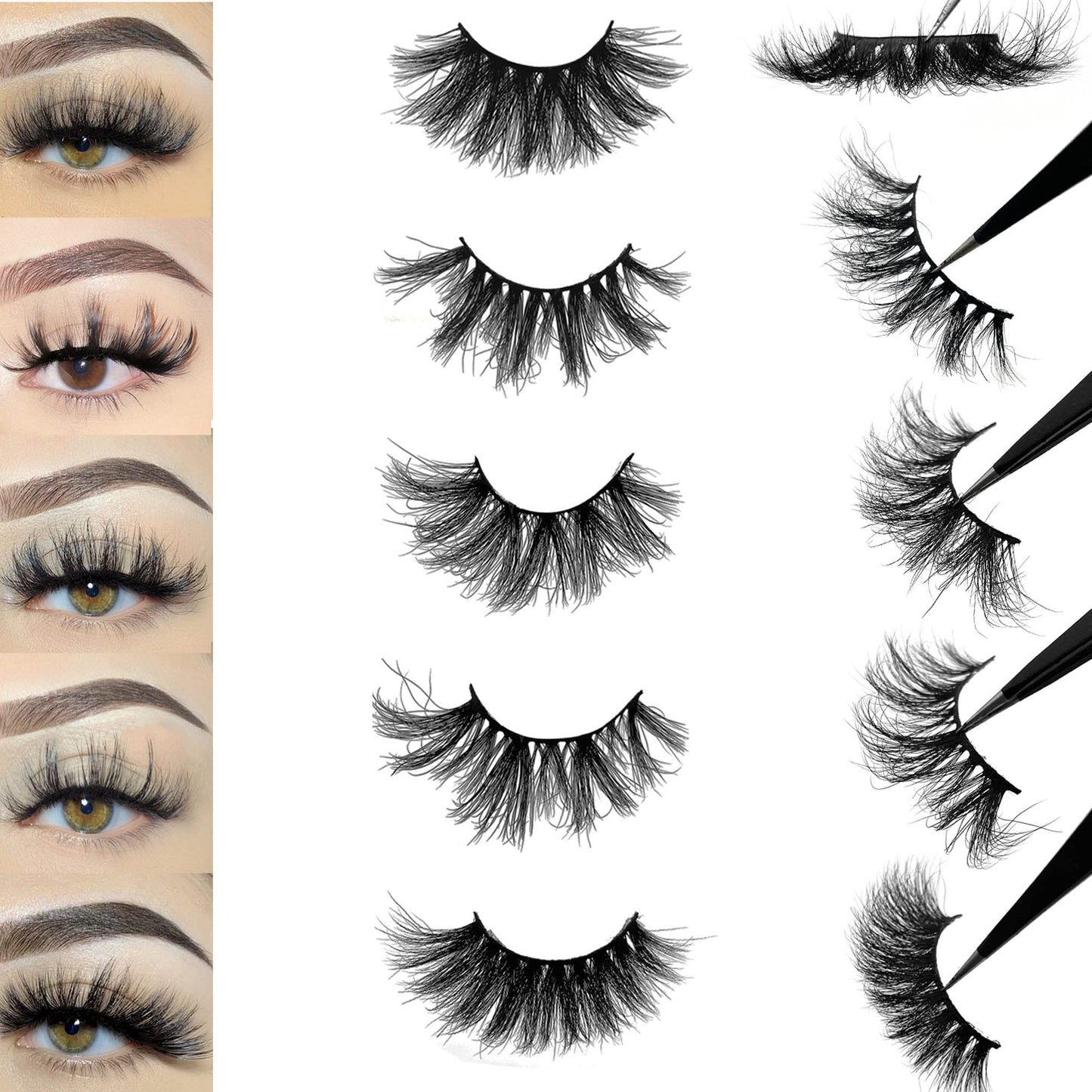 Mink Lashes Bulk 20mm Lashes Fluffy Yasnai Eyelashes, Real Mink Lashes 5 Styles 5 Pairs Wispy Long 9D EyeLashes Wholesale