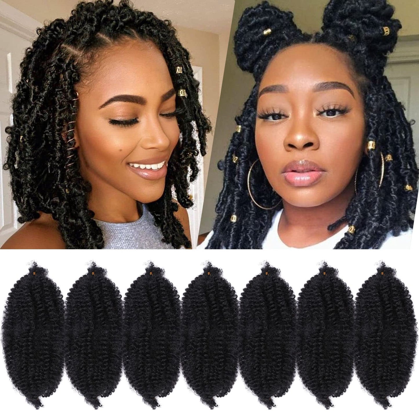 Marley Hair 10 Inch 7 Packs Pre Separated Springy Afro Twist Hair Marley Twist Braiding Hair for Faux Locs Crochet Hair Pre Fluffed Spring Twist Hair Extensions (10",1B)