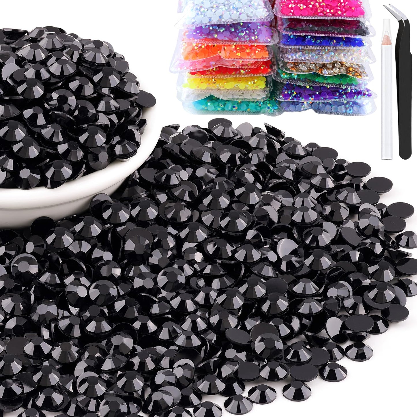 6000pcs 4mm Resin Rhinestones Bulk, Black Flatback Round Jelly Rhinestones Bedazzling Non Hotfix Crystal Gems Large Quantity Wholesale for DIY Crafts Clothes Bottles Tumblers Face Makeup Manicure