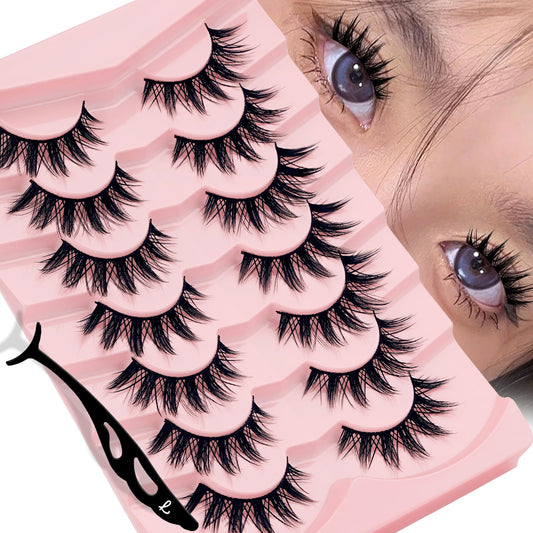 LANKIZ Manga Lashes Natural Look Anime Lashes False Eyelashes Lash Clusters Korean Japanese Makeup Asian Cosplay Fake Eyelashes Mink Wispy Fluffy Cluster Lashes 7 Pairs(Manga-12)