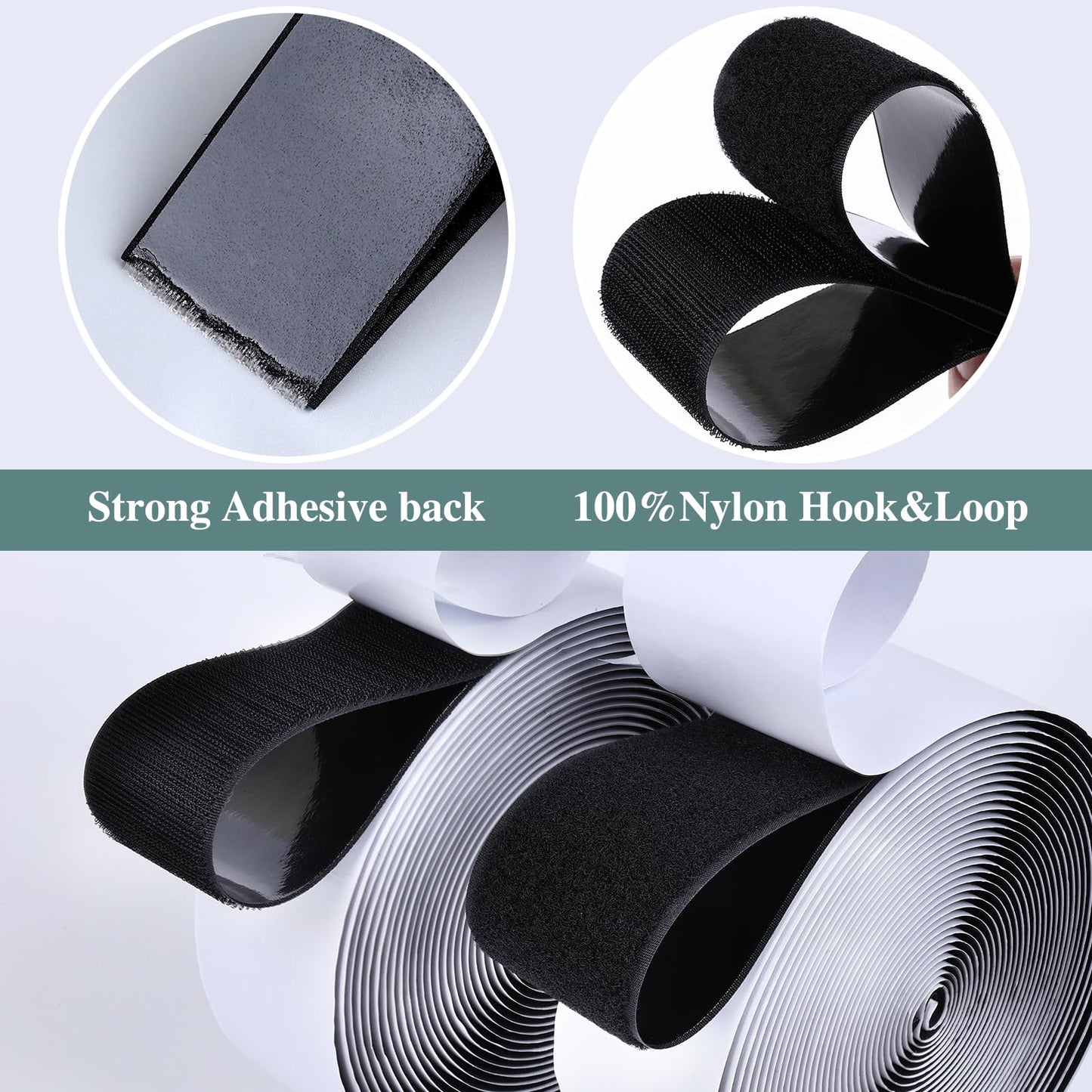 27Ft x 2 Inch Hook and Loop Strips with Adhesive,Double Rolls of Heavy Duty Self Adhesive Tape with Backing, Nylon Self Adhesive Tape for Home Office School and Crafting,Black