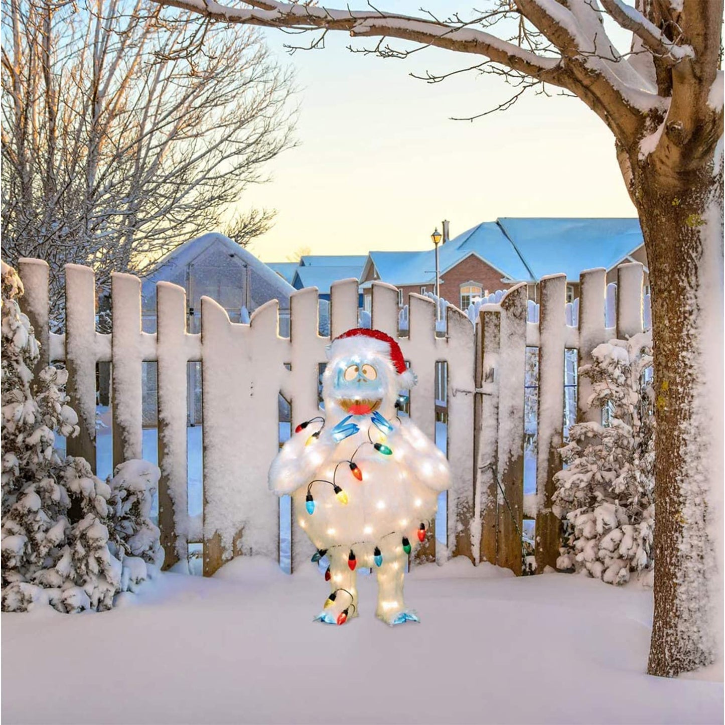 ProductWorks 32 Inch Rudolph Pre Lit Bumble the Abominable Snowman Monster Santa Hat Outdoor Holiday Lawn Yard Decoration with 80 Lights and Stand