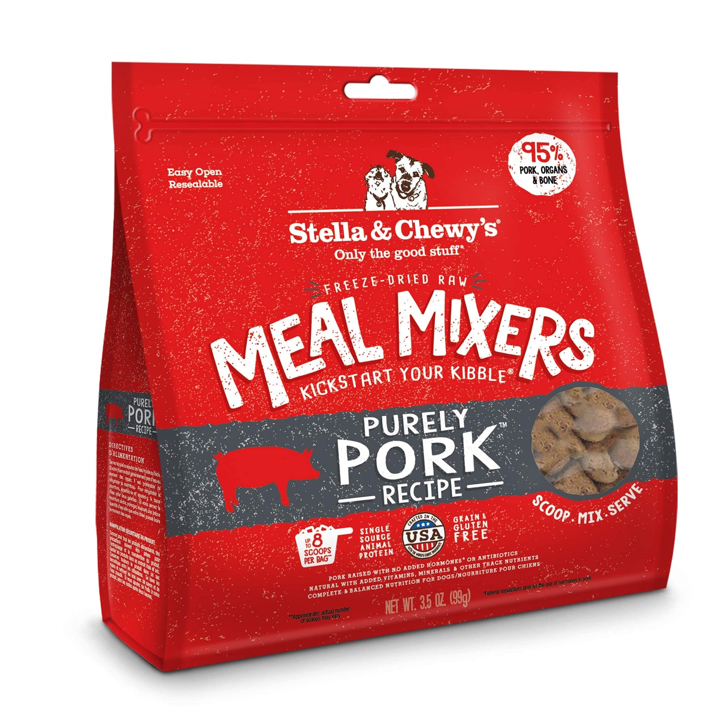 Stella & Chewy's Freeze Dried Raw Purely Pork Meal Mixer – Dog Food Topper for Small & Large Breeds – Grain Free, Protein Rich Recipe – 3.5 oz Bag