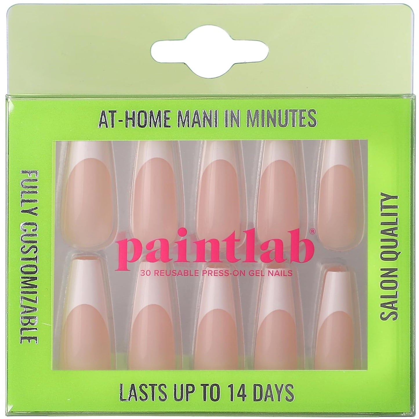 PaintLab Press On Nails - 30 Piece Fake Nails with Glue, Nail File, Prep Pad & Cuticle Stick | Non Toxic & Cruelty Free | Long Lasting & Complete Glue On Nails for Women & Girls (Classic French)