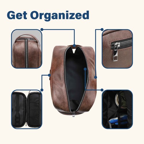 emissary Leather Men's Travel Toiletry Bag, Water Resistant Travel Bathroom Bag Men's Shaving Kit, Valentines Day Gifts for Men, Travel Kit Small Bags for Men, Shaving Bag for Travel Accessories