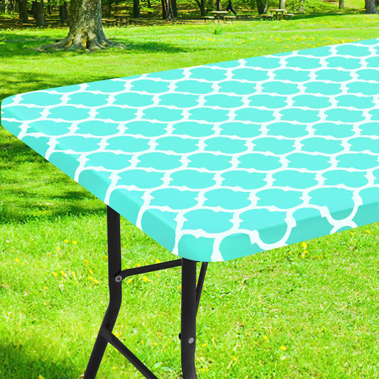 smiry Rectangle Picnic Tablecloth, Waterproof Elastic Fitted Table Covers for 4 Foot Tables, Wipeable Flannel Backed Vinyl Tablecloths for Camping, Indoor, Outdoor (Teal Morocco, 30x48 Inches)