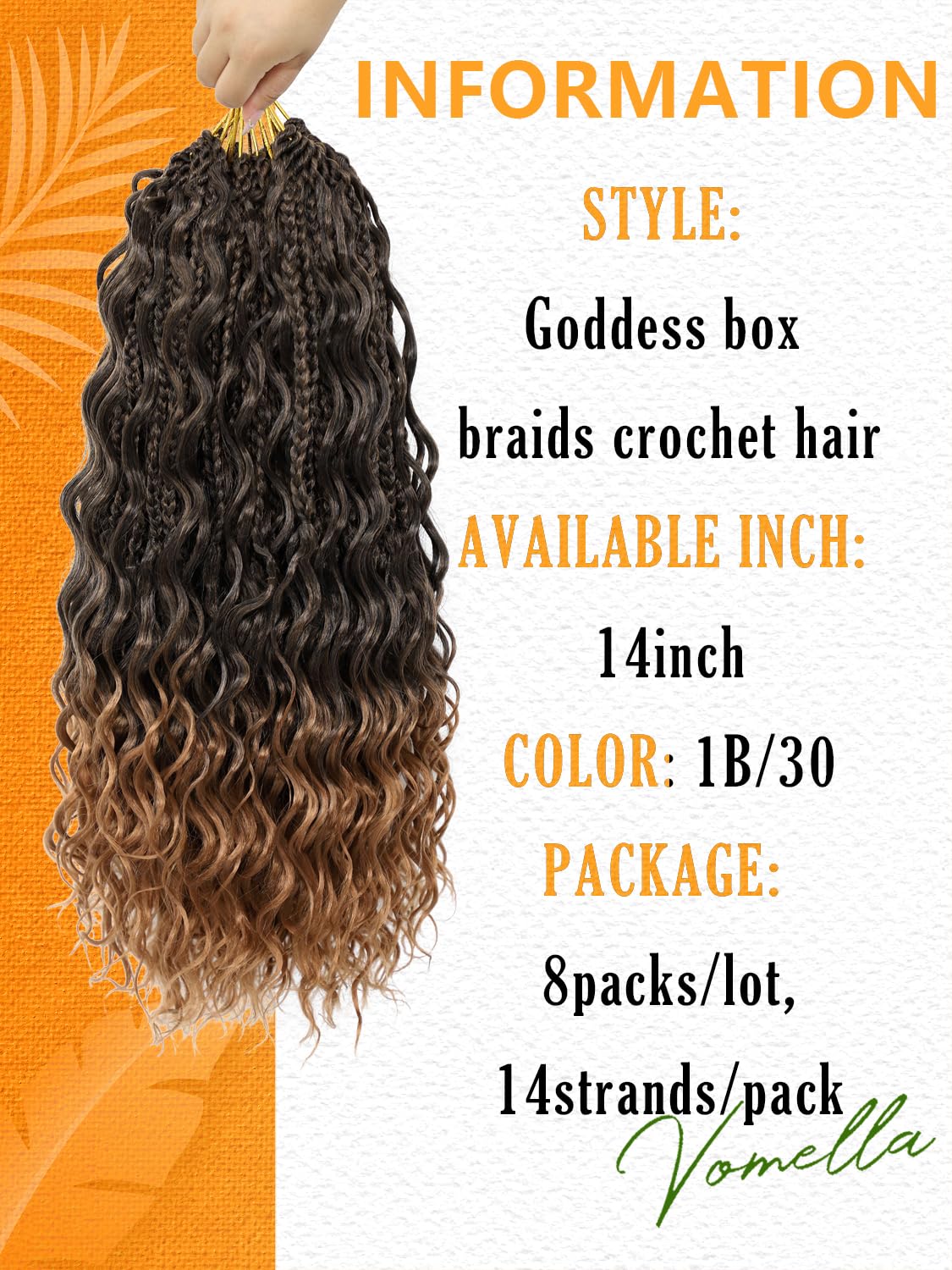 Goddess Box Braids Crochet Hair for Women 14 Inch 8 Packs Boho Crochet Box Braids with Curly Ends Bohemian Pre-looped Box Braids Crochet Braiding Hair Extensions(14inch,1B/30)