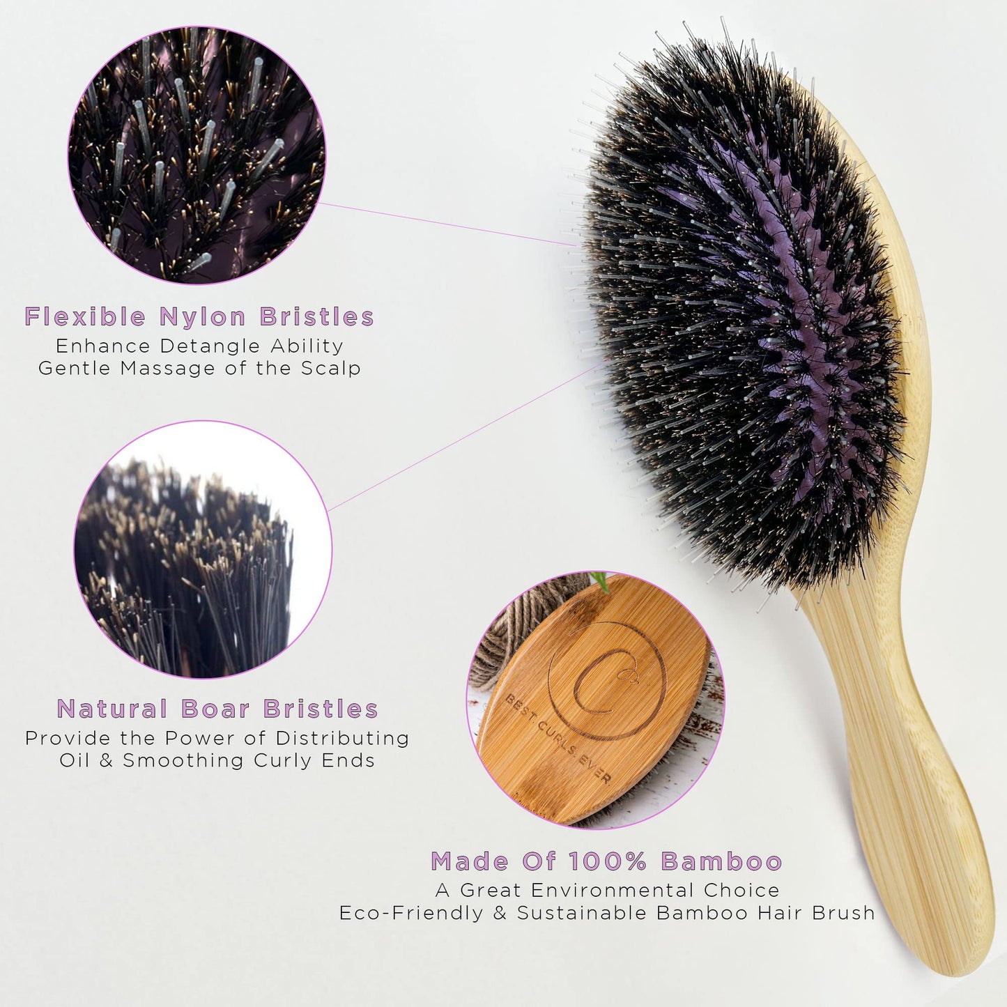 Controlled Chaos Boar Bristle Hair Brush–Wooden Bamboo Hair Brush for Women & Men, Detangling Brush for Any Hair Type-Eco Friendly Curly Hair Brush