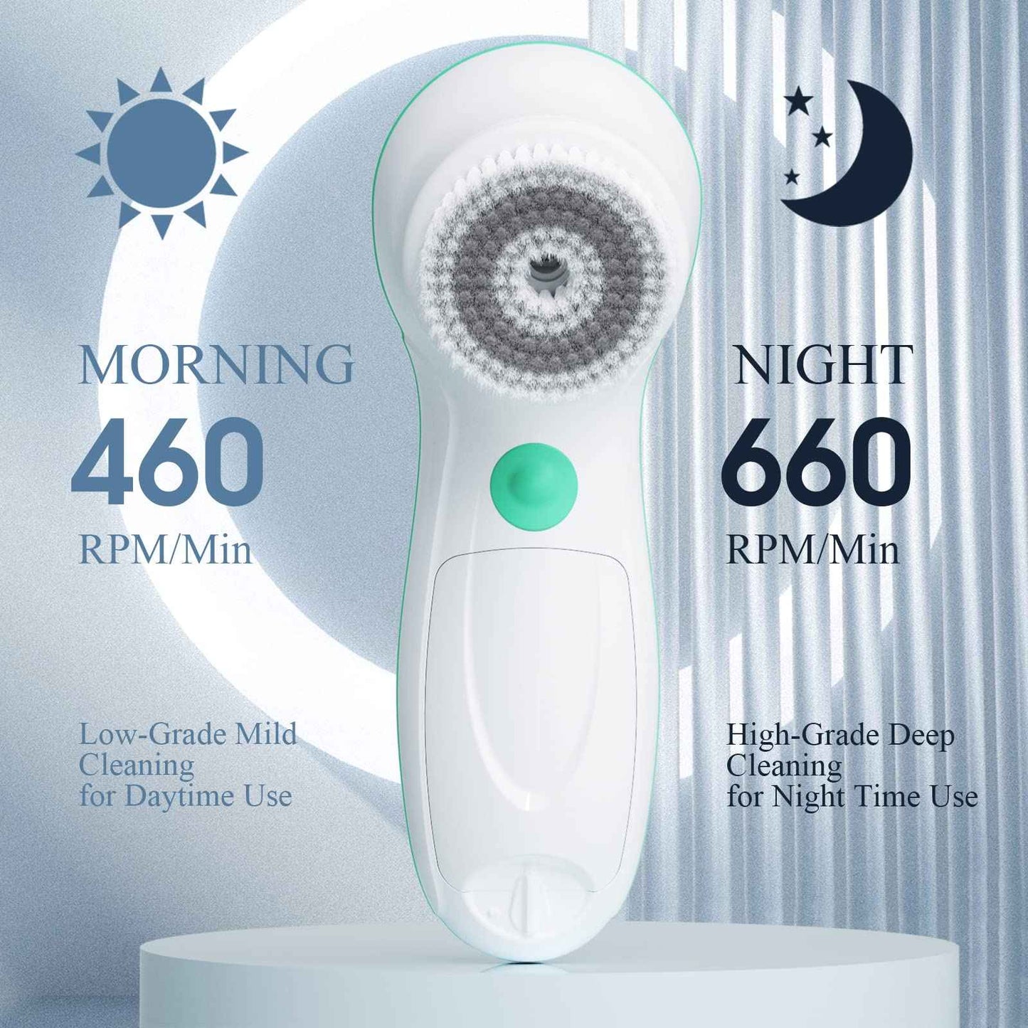 TOUCHBeauty Facial Cleansing Brush Electric, Face Cleansing Brush with Stand, 3 Brush Heads, 2 Speeds, IPX5 Waterproof, Battery-Powered, Suitable for All Skin Types, TB-0759D