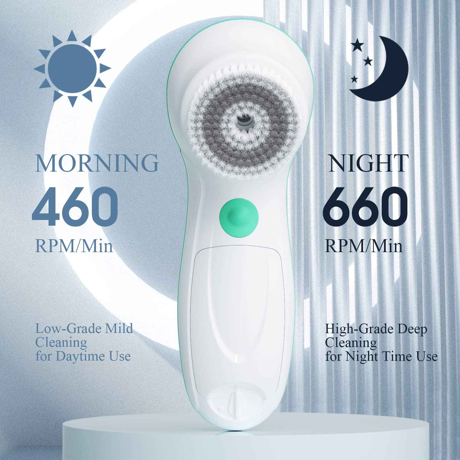 TOUCHBeauty Facial Cleansing Brush Electric, Face Cleansing Brush with Stand, 3 Brush Heads, 2 Speeds, IPX5 Waterproof, Battery-Powered, Suitable for All Skin Types, TB-0759D