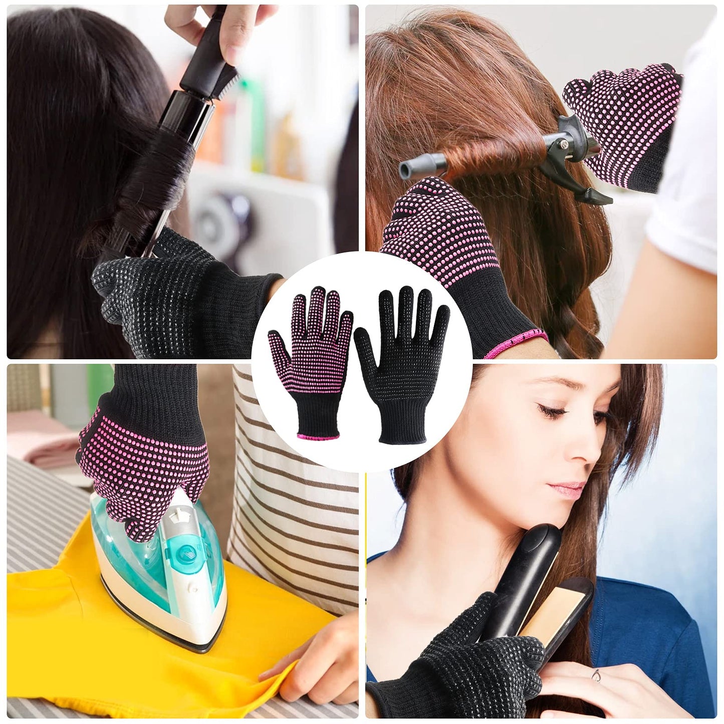 Heat Gloves for Hair Styling,2 Pcs Heat Resistant Gloves with Silicone Bumps,Professional Heat Proof Glove Mitts Heat Blocking for Curling Iron Wand Flat Iron,Hair Styling Tools,Universal Size(Black)