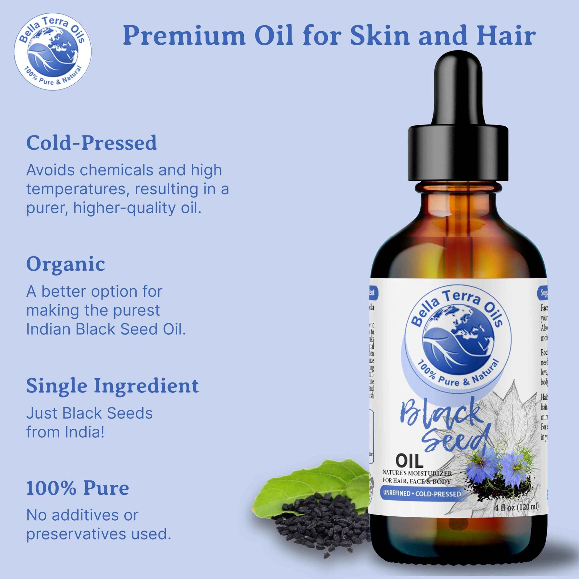 Bella Terra Oils - Black Seed Oil 16oz - Purity from Black Cumin Seeds, Bursting with Omega Fatty Acids & Vitamins, Enhance Your Beauty Regimen